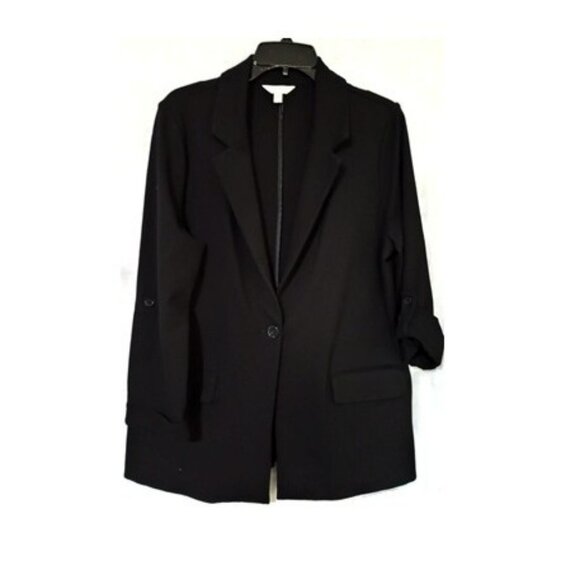 EUC: Time and Tru Sze Large Black Relaxed Fit Button Front Ponte Blazer - Picture 5 of 5